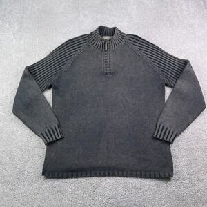 Territory Ahead Sweater Mens Medium Blue Brown Wool Blend Zip Pullover Fisherman